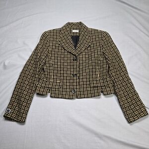Vintage Ann May 100% Silk Cropped Jacket Blazer‎ Gold Black Women’s Size 8